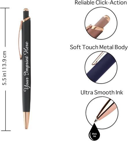 Custom Pens Gift Set - 2 Pack of Majestic Rose Gold Pens - Soft Touch Metal w/gift box - Luxury Ballpoint Pen Personalized Engraved with Name | Perfect for Him or Her (Rose - Black) in Kuwait