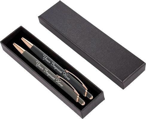 Custom Pens Gift Set - 2 Pack of Majestic Rose Gold Pens - Soft Touch Metal w/gift box - Luxury Ballpoint Pen Personalized Engraved with Name | Perfect for Him or Her (Rose - Black) in Saudi Arabia