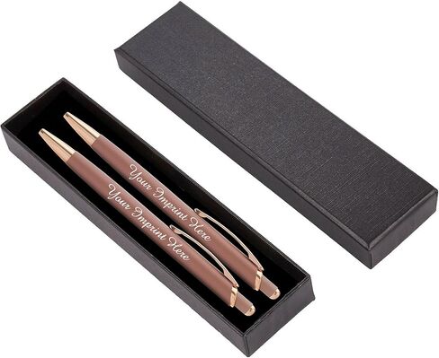 Custom Pens Gift Set - 2 Pack of Majestic Rose Gold Pens - Soft Touch Metal w/gift box - Luxury Ballpoint Pen Personalized Engraved with Name | Perfect for Him or Her (Rose - Black) in Kuwait