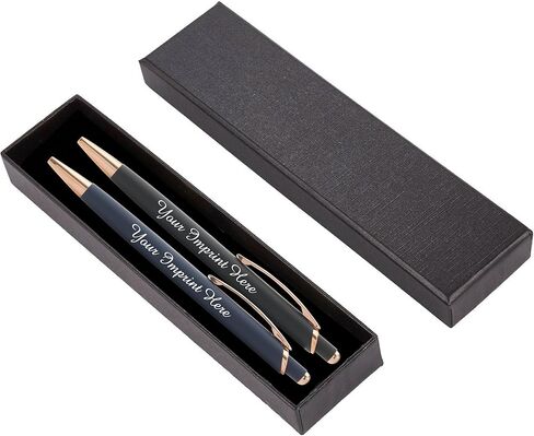 Custom Pens Gift Set - 2 Pack of Majestic Rose Gold Pens - Soft Touch Metal w/gift box - Luxury Ballpoint Pen Personalized Engraved with Name | Perfect for Him or Her (Rose - Black) in Kuwait