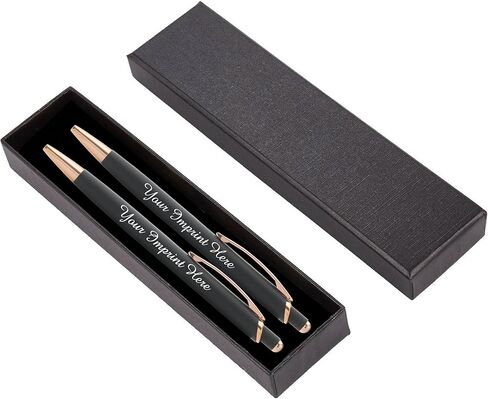 Custom Pens Gift Set - 2 Pack of Majestic Rose Gold Pens - Soft Touch Metal w/gift box - Luxury Ballpoint Pen Personalized Engraved with Name | Perfect for Him or Her (Rose - Black) in Kuwait