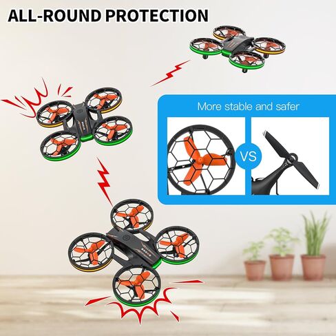 طائرات بدون طيار - طائرة بدون طيار RC مع تحوم تلقائي ووضع بدون رأس، كوادكوبتر مع ضوء LED، حماية كاملة للمروحة، تقلبات ثلاثية الأبعاد، 3 بطاريات، جهاز تحكم عن بعد، أفضل الهدايا in Kuwait