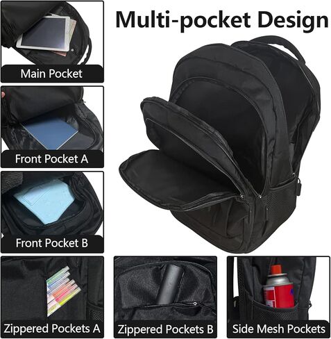 Laptop Backpack for Men, 17.3 Inch Travel Backpacks BookBag with Laptop Compartment, Water Resistant Business Work Casual Computer Daypack w/USB Charging/Headphone Port, Black in Saudi Arabia