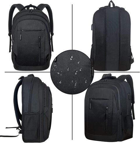 Laptop Backpack for Men, 17.3 Inch Travel Backpacks BookBag with Laptop Compartment, Water Resistant Business Work Casual Computer Daypack w/USB Charging/Headphone Port, Black in Saudi Arabia