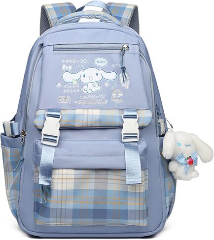 Roffatide Cartoon Print Business Casual Laptop Shoulders Backpack Hiking Travel Daypacks Rucksack 17 Inch Blue (With Cute Pendants) in Kuwait