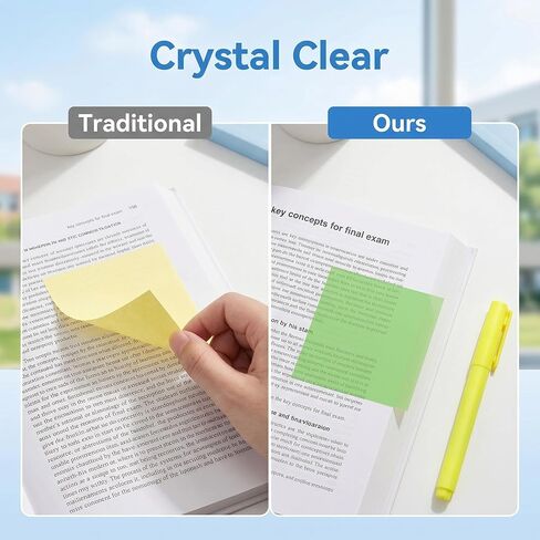 12 Boxes of Transparent Pull-Out Sticky Notes (960 Sheets Total) - Office Stationery Work Accessories with Strong Adhesion, No Residue, 50 Reuses Per Sheet, Suitable for Office Work in Saudi Arabia