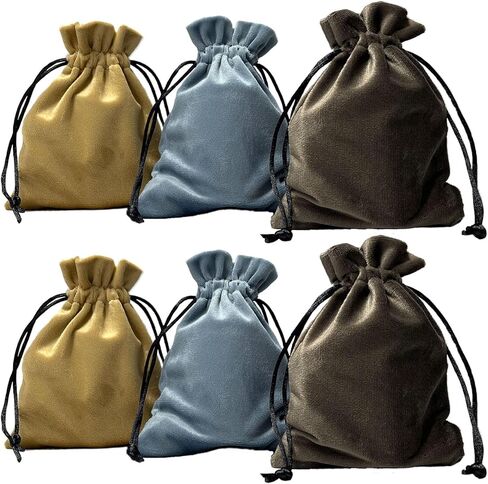 6Pcs Velvet Dice Bag (Brown, Gray, Blue) 6.3 x 4.72 Inch with Drawstrings, Pouch for Dice, Token, Jewelry, Small Gifts, Collection, RPG Board Game Item in Kuwait