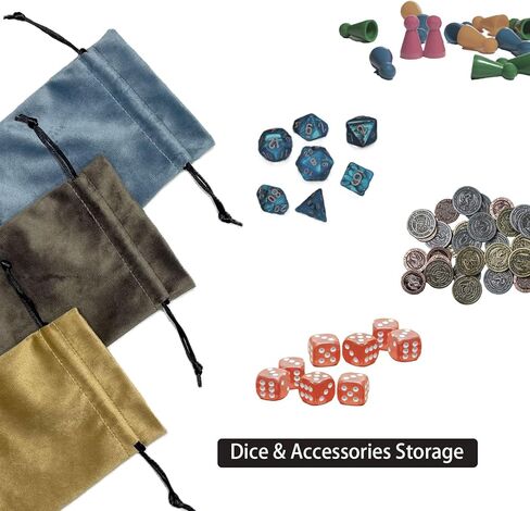 6Pcs Velvet Dice Bag (Brown, Gray, Blue) 6.3 x 4.72 Inch with Drawstrings, Pouch for Dice, Token, Jewelry, Small Gifts, Collection, RPG Board Game Item in Kuwait