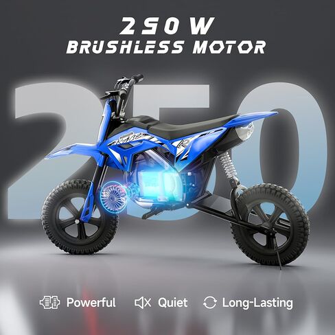 Kids Electric Dirt Bike up to 11mph, 24V Kids Motorcycles 250W Brushless Motors, Electric Motorcycles for Kids with 12'' All-Terrain Tires, Bluetooth, Gifts for Boys or Girls-Blue in Saudi Arabia