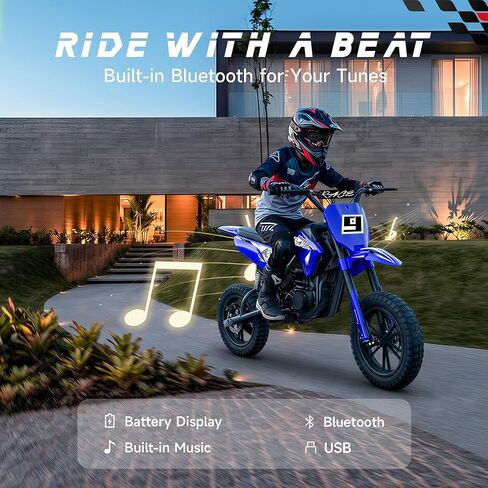 Kids Electric Dirt Bike up to 11mph, 24V Kids Motorcycles 250W Brushless Motors, Electric Motorcycles for Kids with 12'' All-Terrain Tires, Bluetooth, Gifts for Boys or Girls-Blue in Saudi Arabia