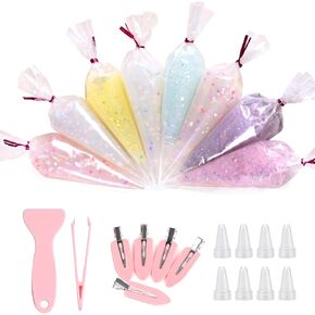 8Pcs 50g Clear Cream Glue Kit with Star, Heart & Butterfly Sequins, Fake Whipped Cream Glue for DIY Phone Case Hairpin Mirror, Craft for Birthday Christmas, with Plastic Decorating Mouth in Saudi Arabia