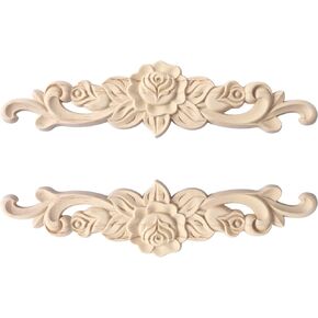 قطعتان من زخارف الخشب للأثاث، 7.87 × 1.97 بوصة غير مطلية من الخشب المزخرف DIY شارات حرفية منحوتة لجدار المنزل وباب السرير وخزانة الملابس in Kuwait