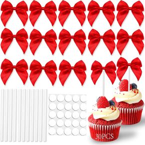 30 Pcs Bow Cupcake Toppers Red White Blue Bow Cake Topper Birthday Decorations Bowknot Cupcake Picks for Independence Day Wedding Baby Shower Party Decor in Saudi Arabia