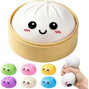 Dumpling Squishies Toy,Rms Dumpling Squishy with Box,Colorful Dumplings Stress Balls Fidget Sensory Squishy with Food Steamer Stretchy Desk Toys in Saudi Arabia