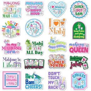 20 Pcs Funny Mahjong Stickers Mahjong Decals Gifts Vinyl Self Adhesive Waterproof Stickers for Water Bottle Scrapbook Laptop Luggage Phone Mah Jong Party Supplies in Kuwait