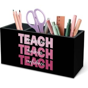 DILSJ Rainbow Teachers Day Gift Pen Pencil Holder Organizer for Desk, It's a Good Day to Teach Tiny Humans, Teacher Must Haves Elementary Wooden Box Signs for New Teacher Desk Tabletop Decoration in Saudi Arabia