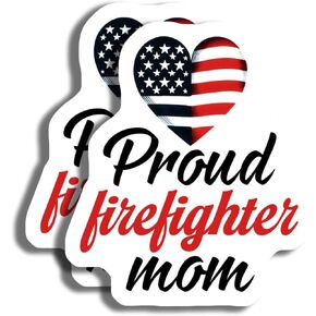 2-Pack Proud Firefighter Mom Stickers - Patriotic Heart Decal - Firefighter Support Stickers “ 5-Inch - PLDFS07999 in Saudi Arabia
