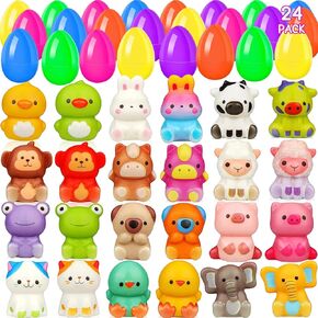 24 Pack Filled Easter Eggs for Kids Prefilled Egg Fillers Squishy Toys Stuffed Easter Eggs Easters Gifts Basket Stuffers for Kids Girls Toddlers Boys Non Candy Easters Egg Hunt Party Favors Animals in Saudi Arabia