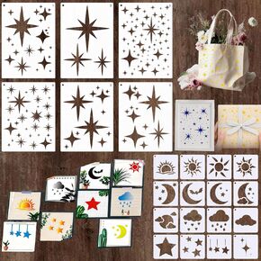 22 Pcs Star Stencils for Painting, Reusable Star Wall Stencil and Moon Stencil, Large Stencils for Painting on Walls, Canvas, Fabric, Decorative Stencil for Home in Saudi Arabia
