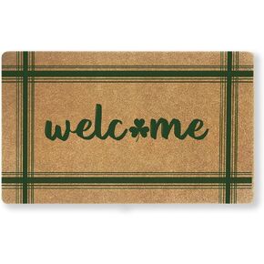 Navy Blue Plaid Welcome Door Mat 30x17 Inch, Faux Coir Non-Slip Doormat, Indoor Outdoor Entryway Rug, Simple Front Porch Mat for Home Patio Gift in Kuwait