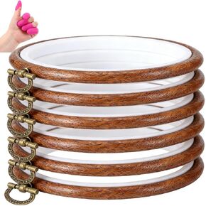 Embroidery Hoops with Silicone Thimbles, Round Cross Stitch Hoop Ring, Adjustable Rubber Frame with Wood Grain, Display Frame for Hand Sewing, DIY Art Craft, Needlework & Wall Decor (6, 3.9inch) in Saudi Arabia