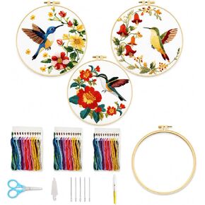 3 Pack Hummingbird Embroidery Kit for Adults Beginners, Floral DIY Cross Stitch Starter Kit with Patterned Cloth, 1 Embroidery Hoop,Threads, Needles and Instructions, Bird Needlepoint Craft Decor Gift in Saudi Arabia