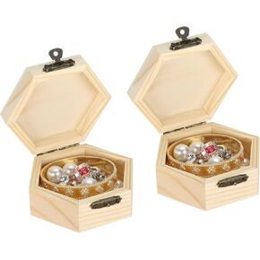 2 Pieces Hexagonal Unfinished Pine Wood Box with Hinged Lid & Metal Latch, Small Wooden Storage Box for Jewelry, DIY Crafts, Home Decor & Keepsakes (2*Small) in Saudi Arabia