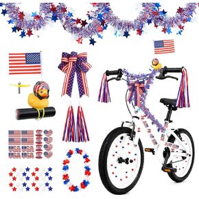 4th of July Bike Decorations for Kids - Parade Patriotic Bicycle Decor Set, Red White Blue Bike Tassels Streamers, Rubber Duck with American Flags, Wheel Spokes Beads, Tinsel Garland, Etc in Saudi Arabia