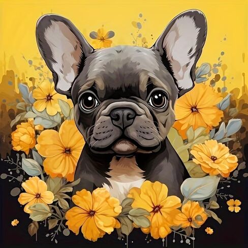 MOMDEDP French Bulldog Diamond Art Kits for Adults, 5D Diamond Painting Kits for Beginners, DIY Round Full Drill Bead Craft for Home Wall Decor Gift 12x12 inch, Animal in Saudi Arabia