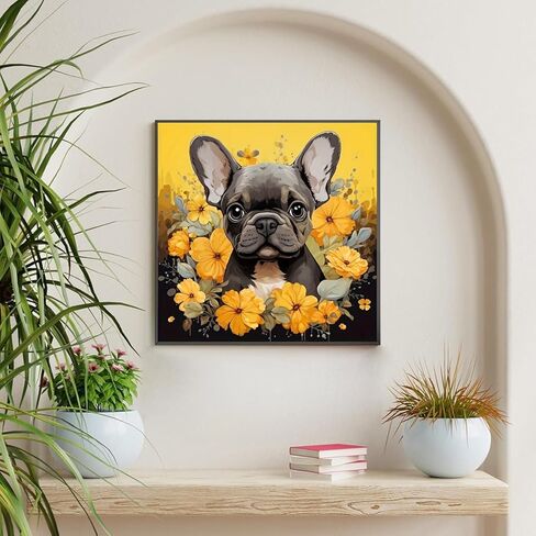 MOMDEDP French Bulldog Diamond Art Kits for Adults, 5D Diamond Painting Kits for Beginners, DIY Round Full Drill Bead Craft for Home Wall Decor Gift 12x12 inch, Animal in Saudi Arabia