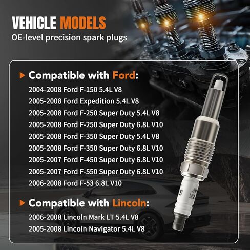 8 عبوات من شمعات الإشعال إيريديوم SP515 SP546 مناسبة لـ 2004 2005 2006 2007 2008 Ford F150 Expedition F250 F350 F450 F550 Super Duty F53 Lincoln Navigator Mark LT 5.4 6.8 in Kuwait