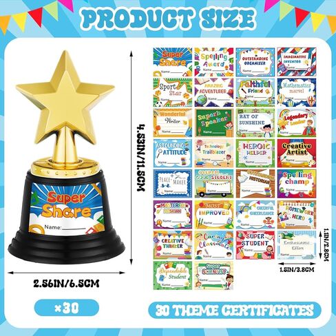 Tandefio 30 Set Awards 4.5 Inch Mini Star Trophy Bulk Superlative Awards Certificates Trophies Gift for 2026 Graduation Supplies in Kuwait