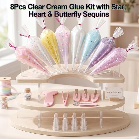 8Pcs 50g Clear Cream Glue Kit with Star, Heart & Butterfly Sequins, Fake Whipped Cream Glue for DIY Phone Case Hairpin Mirror, Craft for Birthday Christmas, with Plastic Decorating Mouth in Saudi Arabia