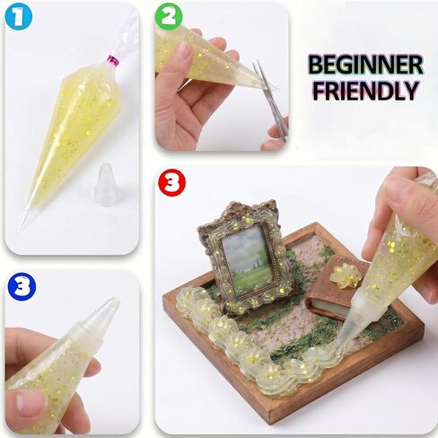 8Pcs 50g Clear Cream Glue Kit with Star, Heart & Butterfly Sequins, Fake Whipped Cream Glue for DIY Phone Case Hairpin Mirror, Craft for Birthday Christmas, with Plastic Decorating Mouth in Saudi Arabia