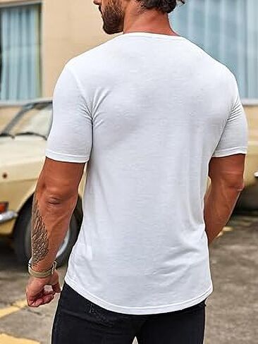 Mens Muscle V Neck T Shirt Fitted Gym Workout Short Sleeve Bodybuilding Tee in Saudi Arabia
