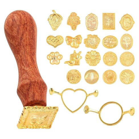 23 Pcs Wax Seal Stamp Kit, Vintage Classic Sealing Wax Stamp Heads with Wooden Handle, 2 Waxs Seal Mold Vintage Brass Stamps for Wedding Invitation Wine Decoration Envelopes in Saudi Arabia