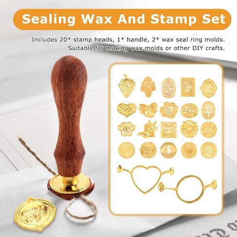 23 Pcs Wax Seal Stamp Kit, Vintage Classic Sealing Wax Stamp Heads with Wooden Handle, 2 Waxs Seal Mold Vintage Brass Stamps for Wedding Invitation Wine Decoration Envelopes in Saudi Arabia
