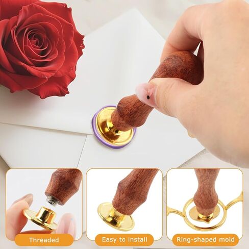 23 Pcs Wax Seal Stamp Kit, Vintage Classic Sealing Wax Stamp Heads with Wooden Handle, 2 Waxs Seal Mold Vintage Brass Stamps for Wedding Invitation Wine Decoration Envelopes in Saudi Arabia