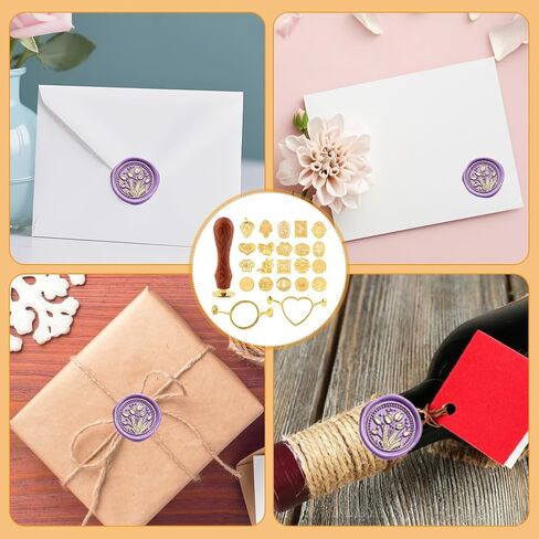 23 Pcs Wax Seal Stamp Kit, Vintage Classic Sealing Wax Stamp Heads with Wooden Handle, 2 Waxs Seal Mold Vintage Brass Stamps for Wedding Invitation Wine Decoration Envelopes in Saudi Arabia