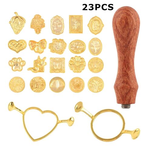 23 Pcs Wax Seal Stamp Kit, Vintage Classic Sealing Wax Stamp Heads with Wooden Handle, 2 Waxs Seal Mold Vintage Brass Stamps for Wedding Invitation Wine Decoration Envelopes in Saudi Arabia