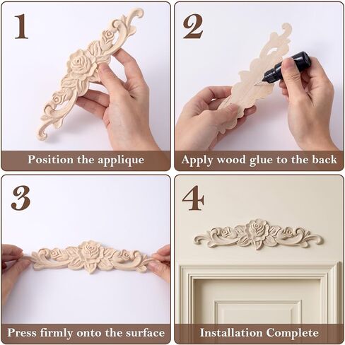 قطعتان من زخارف الخشب للأثاث، 7.87 × 1.97 بوصة غير مطلية من الخشب المزخرف DIY شارات حرفية منحوتة لجدار المنزل وباب السرير وخزانة الملابس in Kuwait