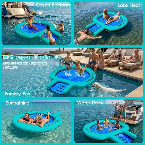 CALOBANA Water Hammock with Dog Boat Ramp, Inflatable Round Floating Ring for Adults Pets Heavy Duty Floating Dock Tanning Pool Lounger Float Island Platform for Pool Sea River Dock Boat Party in Saudi Arabia