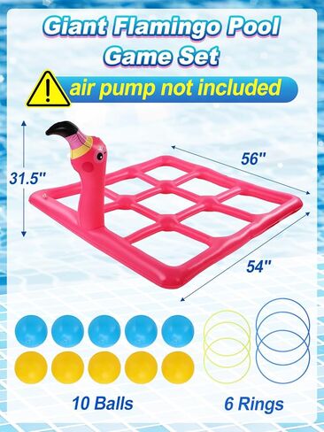 مجموعة ألعاب حمام السباحة 2 في 1 من MADHOLLY لعدد 2 إلى 10 لاعبين - لعبة تيك تاك تو وحلقة فلامنغو قابلة للنفخ مع 10 كرات و6 حلقات، ألعاب ساحة الصيف الخارجية للعائلة/الكبار/الأطفال، يجب اقتناؤها على الشاطئ 2026 in Kuwait