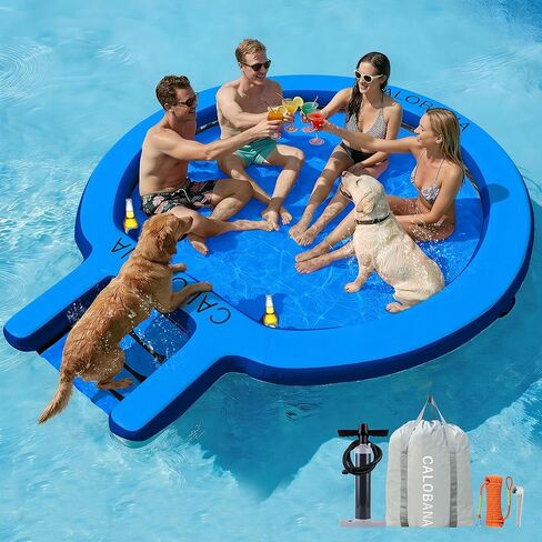 CALOBANA Water Hammock with Dog Boat Ramp, Inflatable Round Floating Ring for Adults Pets Heavy Duty Floating Dock Tanning Pool Lounger Float Island Platform for Pool Sea River Dock Boat Party in Saudi Arabia