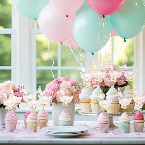 Epakh 40 Pcs Silly Goose Cupcake Toppers Bulk Silly Goose Baby Shower Decorations Birthday White Cake Topper Decorations for Funny Theme Party Supplies Favors(Multicolor) in Kuwait