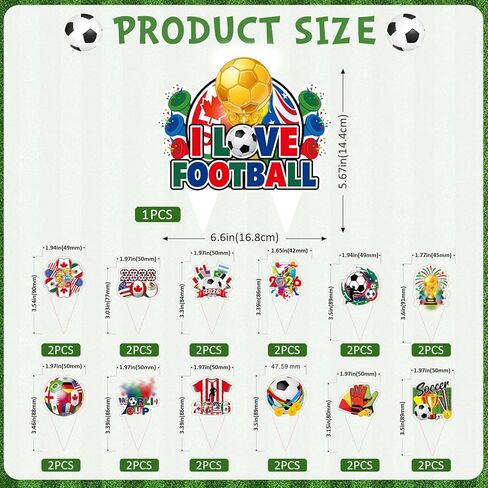 25 Pcs World Soccer Cake Topper and Cupcake Toppers Set, Soccer Sports Theme Party Supplies for World Football Sports Competition Themed Party Decorations in Saudi Arabia