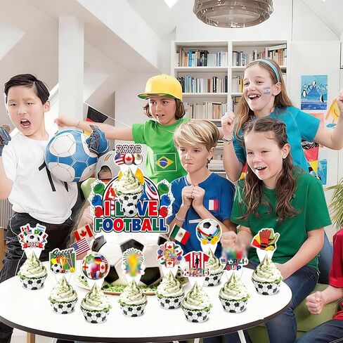 25 Pcs World Soccer Cake Topper and Cupcake Toppers Set, Soccer Sports Theme Party Supplies for World Football Sports Competition Themed Party Decorations in Saudi Arabia
