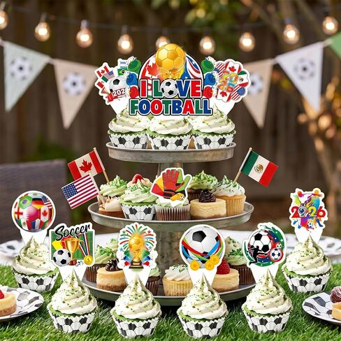 25 Pcs World Soccer Cake Topper and Cupcake Toppers Set, Soccer Sports Theme Party Supplies for World Football Sports Competition Themed Party Decorations in Saudi Arabia