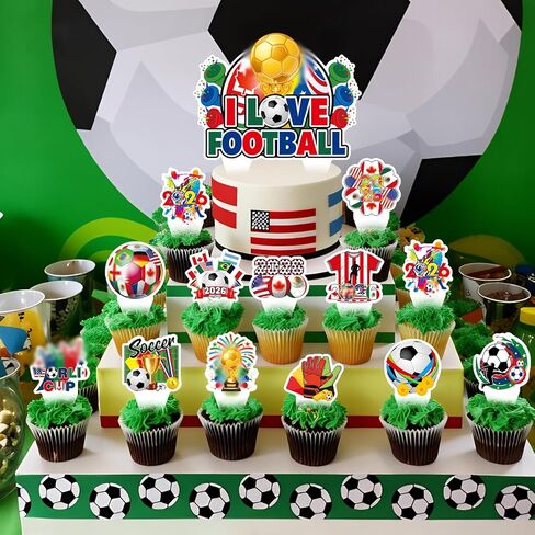 25 Pcs World Soccer Cake Topper and Cupcake Toppers Set, Soccer Sports Theme Party Supplies for World Football Sports Competition Themed Party Decorations in Saudi Arabia