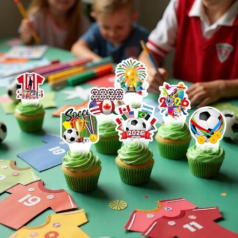 25 Pcs World Soccer Cake Topper and Cupcake Toppers Set, Soccer Sports Theme Party Supplies for World Football Sports Competition Themed Party Decorations in Saudi Arabia